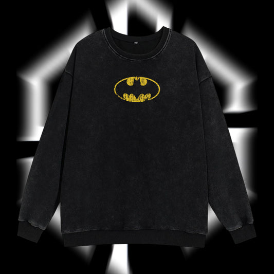 The Dark Knight "Batman" - The Gotham Guardian Hero Verse DC Comic Edition Double Printed Oversize Lightweight Acid Washed Sweater