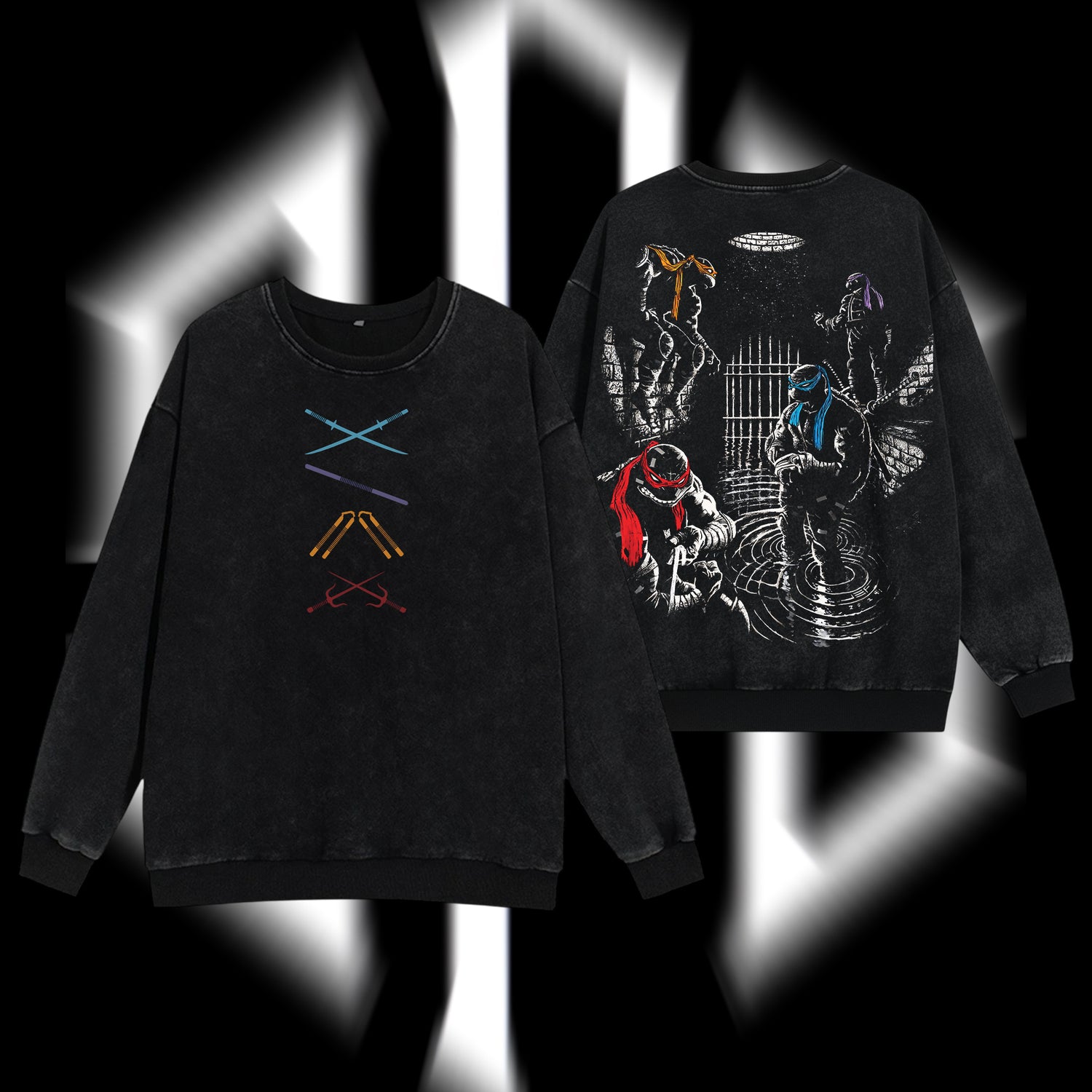 Teenage Mutant Ninja Turtles - Ninja Turtles Movies Film Edition Double Printed Oversize Lightweight Acid Washed Sweater