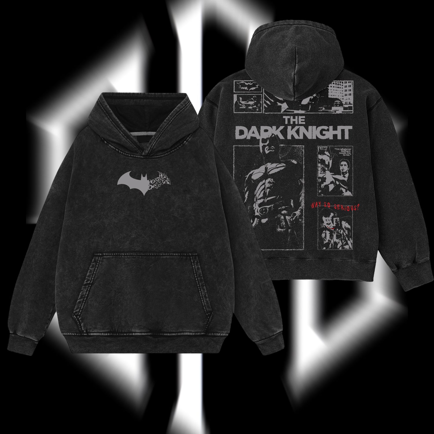The Dark Knight "Batman" - The Gotham Guardian Hero Verse DC Comic Edition Double Printed Oversize Lightweight Acid Washed Hoodie