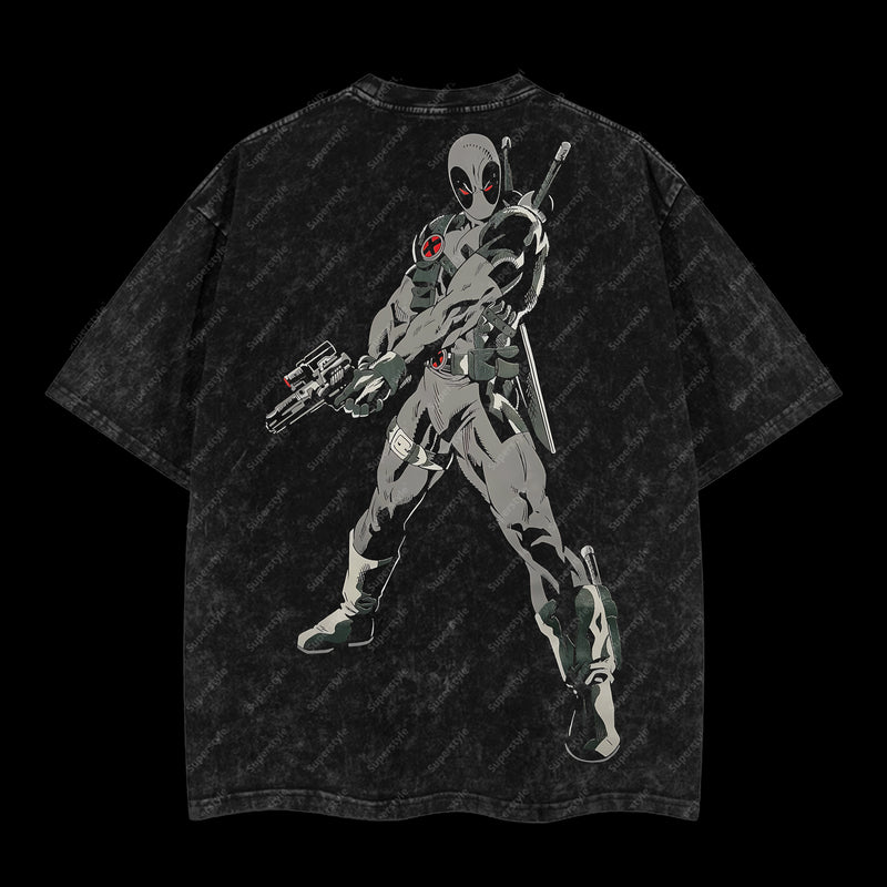 Shadow Merc Captain Deadpool Code-X Marvel MCU Edition Double Printed Oversize Lightweight Acid Washed T-Shirt