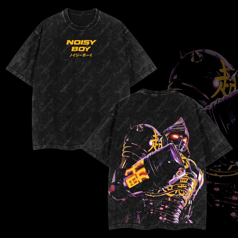 Noisy boy - Real Steel Edition Double Printed Oversize Lightweight Acid Washed T-Shirt