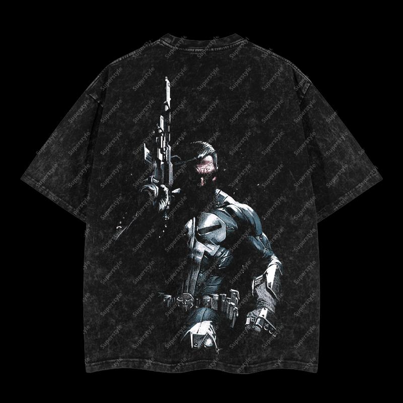 Frank Castle "The Punisher" War Machine Marvel MCU Comic Edition Double Printed Oversize Lightweight Acid Washed T-Shirt