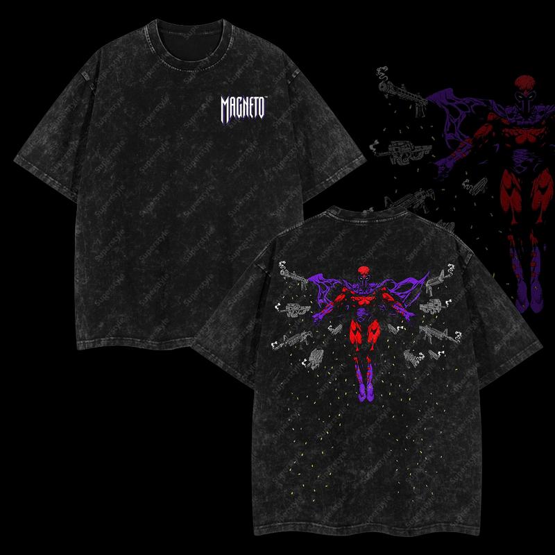 The Mutant Messiah "Master of Magnetism" Magneto Marvel MCU Edition Double Printed Oversize Lightweight Acid Washed T-Shirt