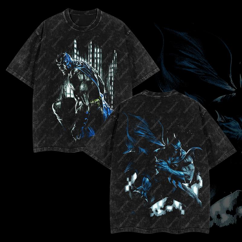 The Dark Knight "Batman" - The Gotham Guardian HeroVerse DC Comic Edition Double Printed Oversize Lightweight Acid Washed T-Shirt
