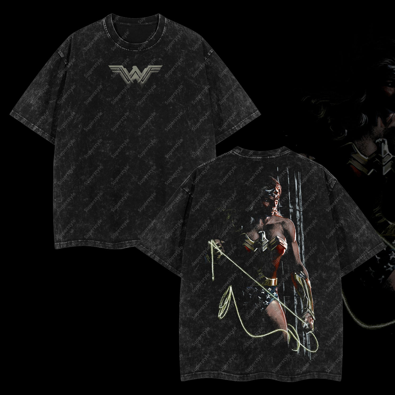 Princess Diana of Themyscira "Wonder Women" DC Comic Edition Double Printed Oversize Lightweight Acid Washed T-Shirt