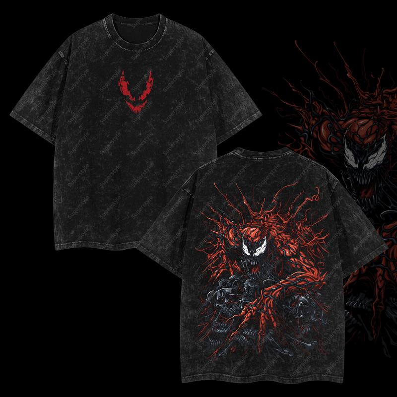 Maximum Absolute Carnage Symbiote Venom Supervillain Marvel MCU Edition Double Printed Oversize Lightweight Acid Washed T-Shirt