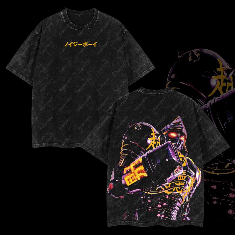 Noisy boy - Real Steel Edition Double Printed Oversize Lightweight Acid Washed T-Shirt