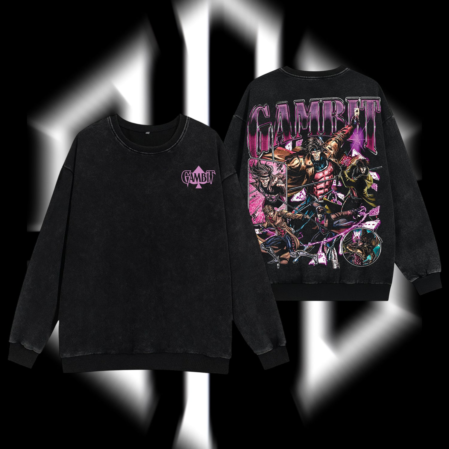 The Card Master "Gambit" Marvel MCU Edition Double Printed Oversize Lightweight Acid Washed Sweater