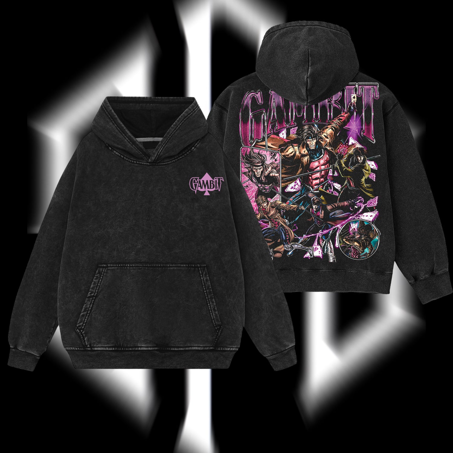 The Card Master "Gambit" Marvel MCU Edition Double Printed Oversize Lightweight Acid Washed Hoodie