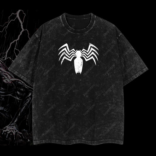 Friendly Neighborhood Spider-man Hero Dark Mutation Shadow Marvel MCU Comic Double Printed Oversize Lightweight Acid Washed T-Shirt
