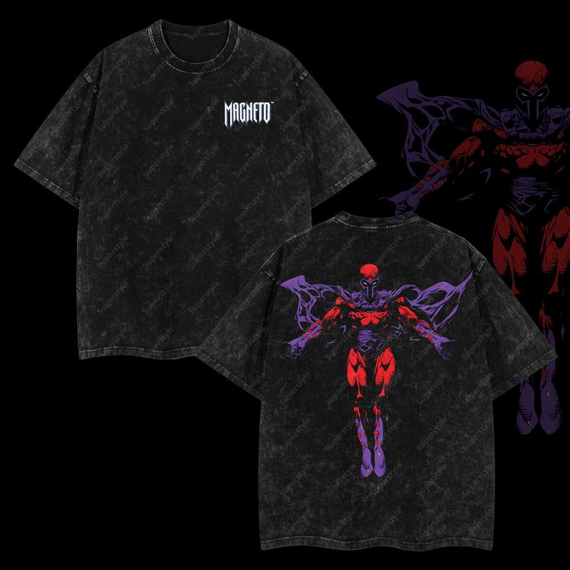 The Mutant Messiah "Master of Magnetism" Magneto Marvel MCU Edition Double Printed Oversize Lightweight Acid Washed T-Shirt