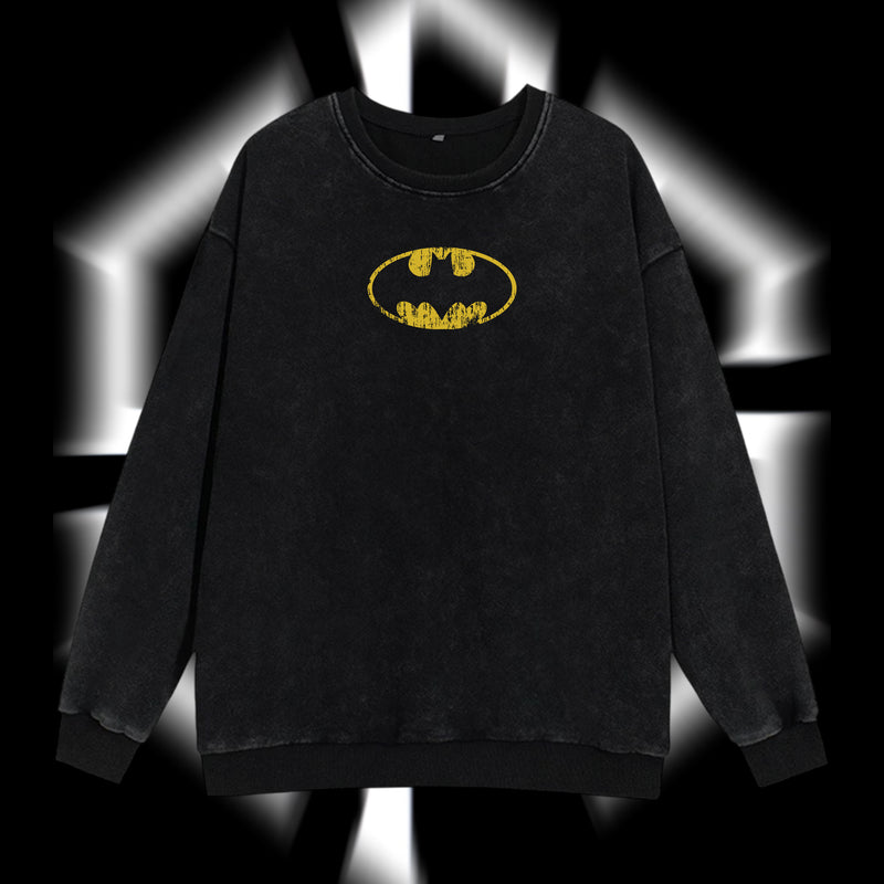 The Dark Knight "Batman" - The Gotham Guardian Hero Verse DC Comic Edition Double Printed Oversize Lightweight Acid Washed Sweater