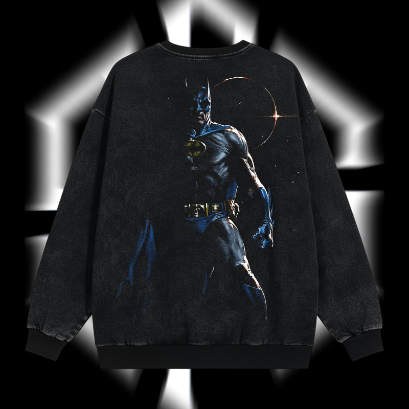 The Dark Knight "Batman" - The Gotham Guardian Hero Verse DC Comic Edition Double Printed Oversize Lightweight Acid Washed Sweater