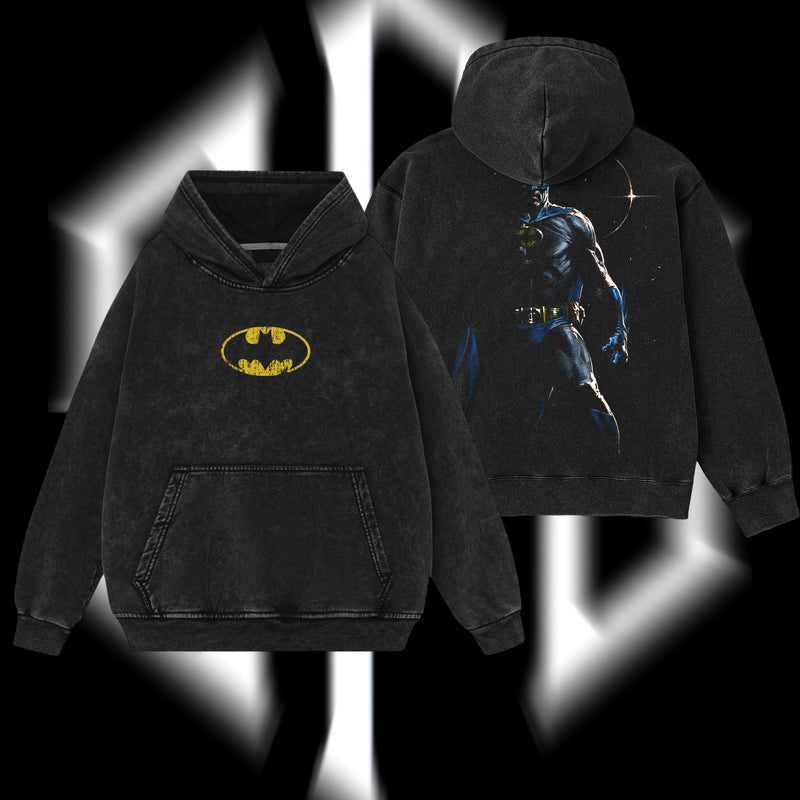 The Dark Knight "Batman" - The Gotham Guardian Hero Verse DC Comic Edition Double Printed Oversize Lightweight Acid Washed Hoodie