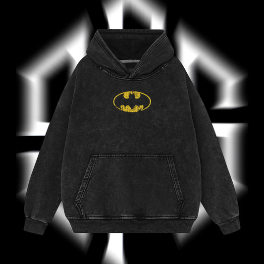 The Dark Knight "Batman" - The Gotham Guardian Hero Verse DC Comic Edition Double Printed Oversize Lightweight Acid Washed Hoodie