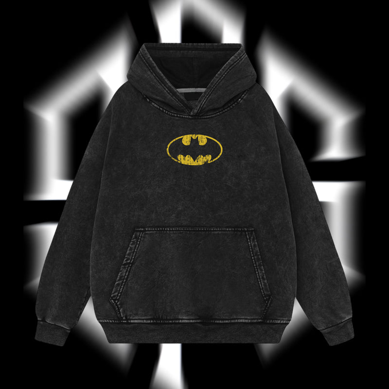 The Dark Knight "Batman" - The Gotham Guardian Hero Verse DC Comic Edition Double Printed Oversize Lightweight Acid Washed Hoodie