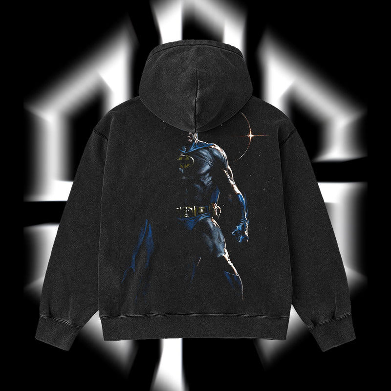 The Dark Knight "Batman" - The Gotham Guardian Hero Verse DC Comic Edition Double Printed Oversize Lightweight Acid Washed Hoodie