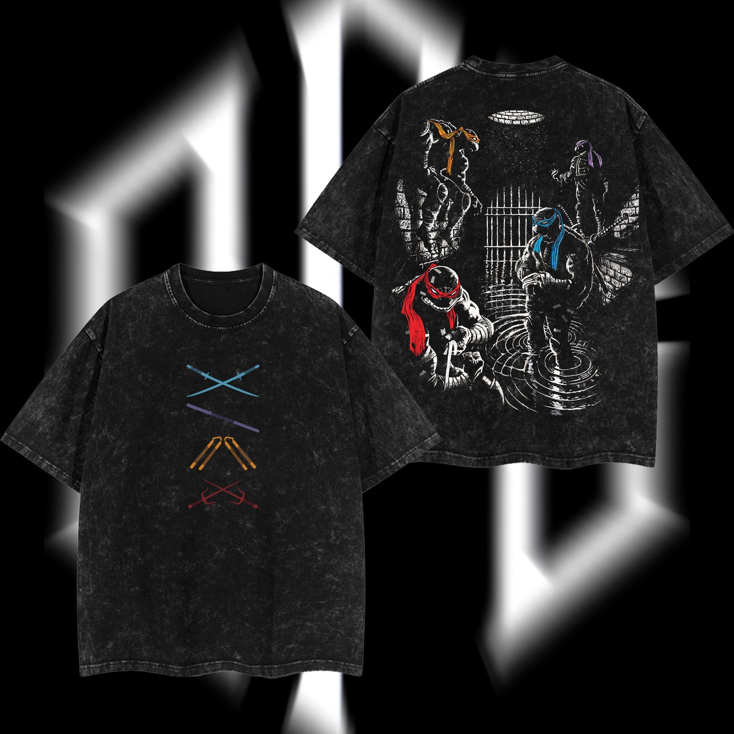 Teenage Mutant Ninja Turtles - Ninja Turtles Movies Film Edition Double Printed Oversize Lightweight Acid Washed Tee T-shirt