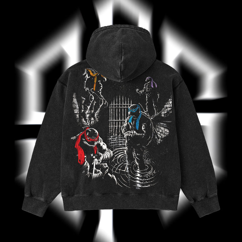 Teenage Mutant Ninja Turtles - Ninja Turtles Movies Film Edition Double Printed Oversize Lightweight Acid Washed Hoodie