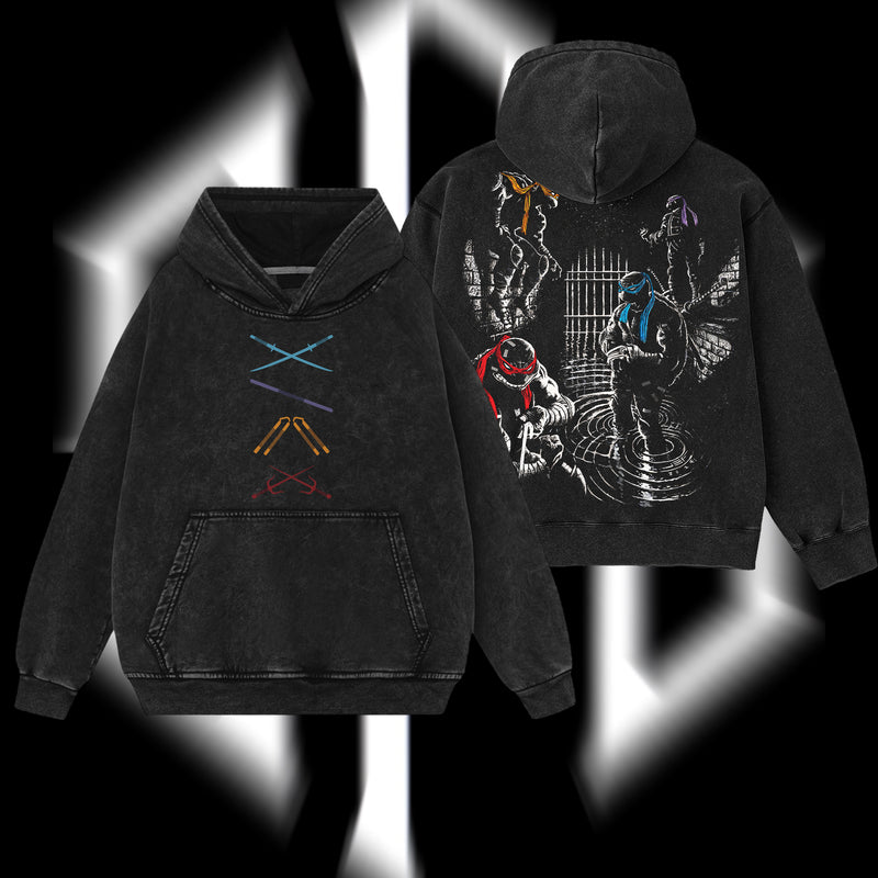 Teenage Mutant Ninja Turtles - Ninja Turtles Movies Film Edition Double Printed Oversize Lightweight Acid Washed Hoodie