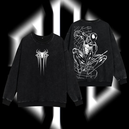 [Collection] Friendly Neighborhood Spider-man Black Suit Hero Marvel MCU Edition Double Printed Oversize Lightweight Acid Washed Sweater