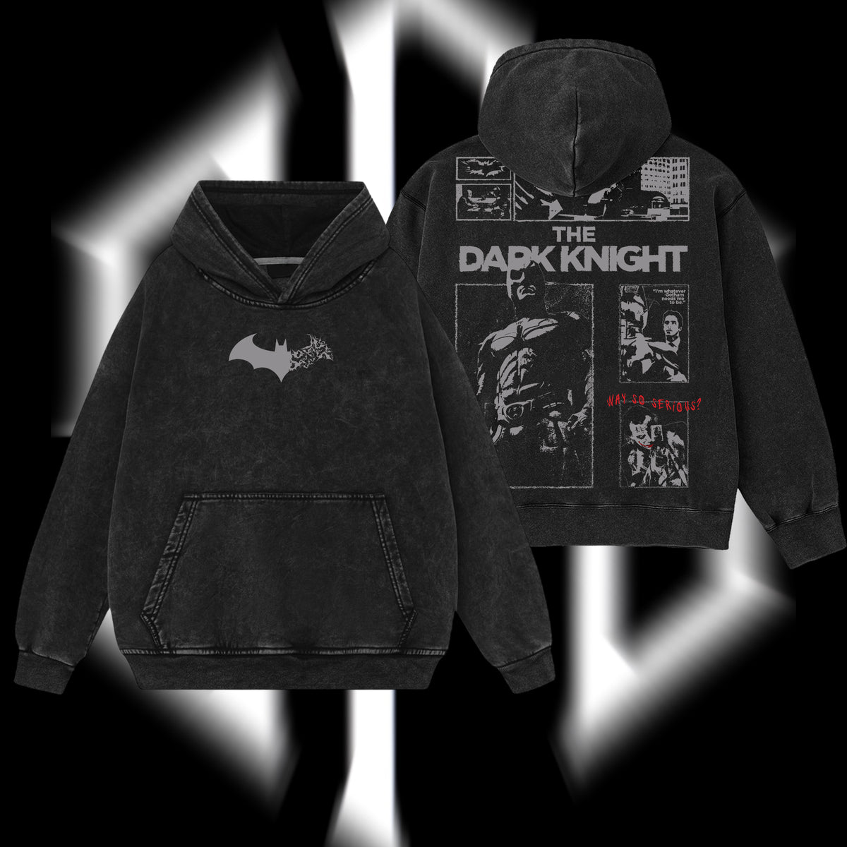The Dark Knight "Batman" - The Gotham Guardian Hero Verse DC Comic Edition Double Printed Oversize Lightweight Acid Washed Hoodie