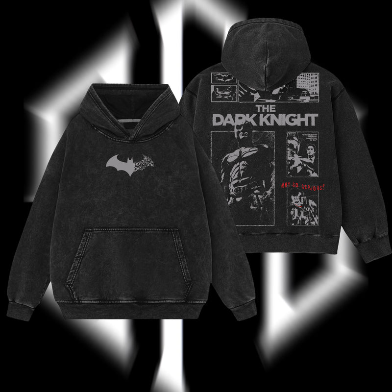 The Dark Knight "Batman" - The Gotham Guardian Hero Verse DC Comic Edition Double Printed Oversize Lightweight Acid Washed Hoodie