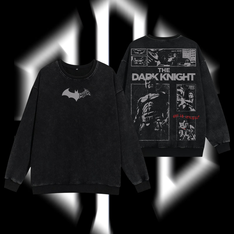 The Dark Knight "Batman" - The Gotham Guardian Hero Verse DC Comic Edition Double Printed Oversize Lightweight Acid Washed Sweater