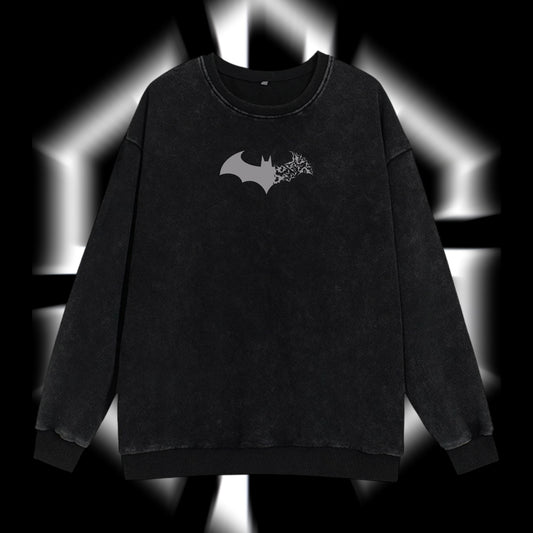 The Dark Knight "Batman" - The Gotham Guardian Hero Verse DC Comic Edition Double Printed Oversize Lightweight Acid Washed Sweater