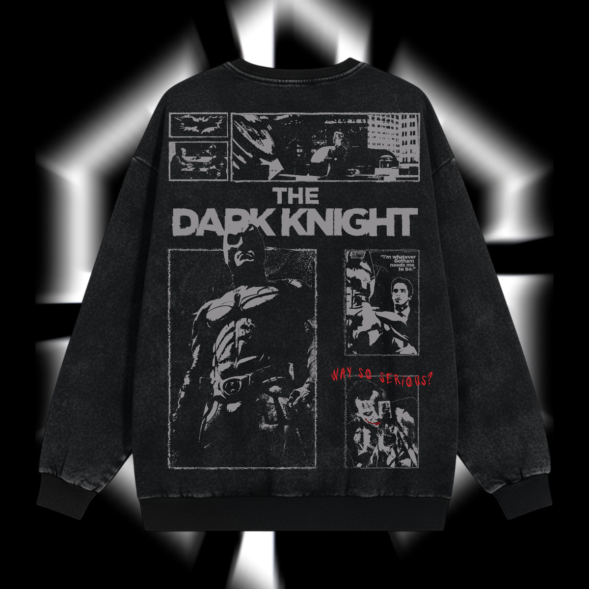 The Dark Knight "Batman" - The Gotham Guardian Hero Verse DC Comic Edition Double Printed Oversize Lightweight Acid Washed Sweater