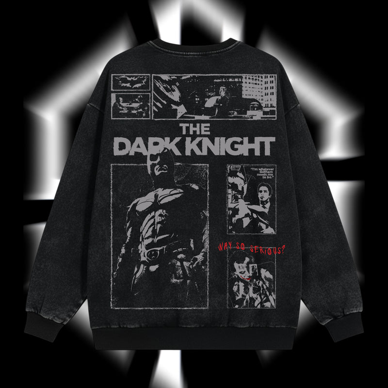 The Dark Knight "Batman" - The Gotham Guardian Hero Verse DC Comic Edition Double Printed Oversize Lightweight Acid Washed Sweater