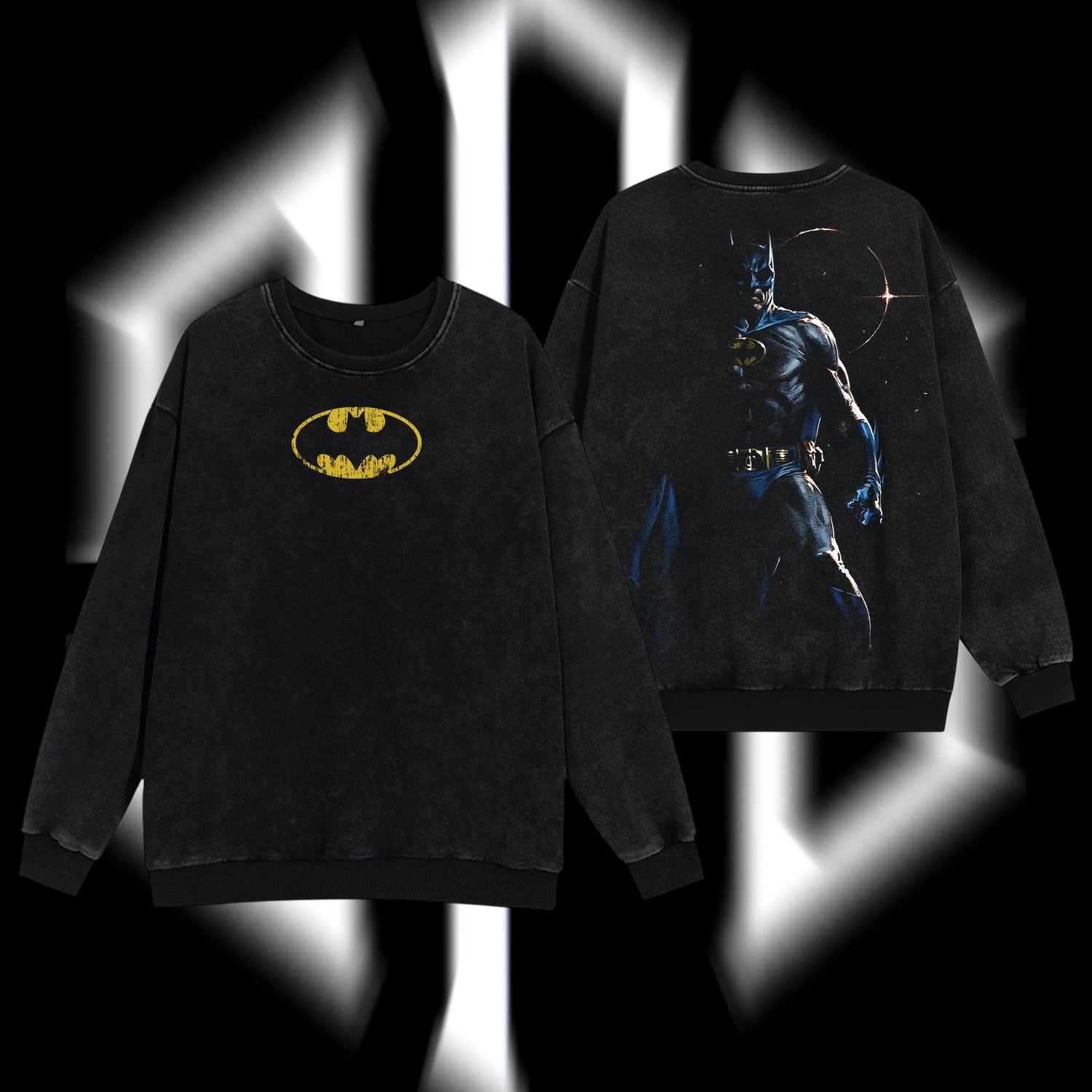 The Dark Knight "Batman" - The Gotham Guardian Hero Verse DC Comic Edition Double Printed Oversize Lightweight Acid Washed Sweater