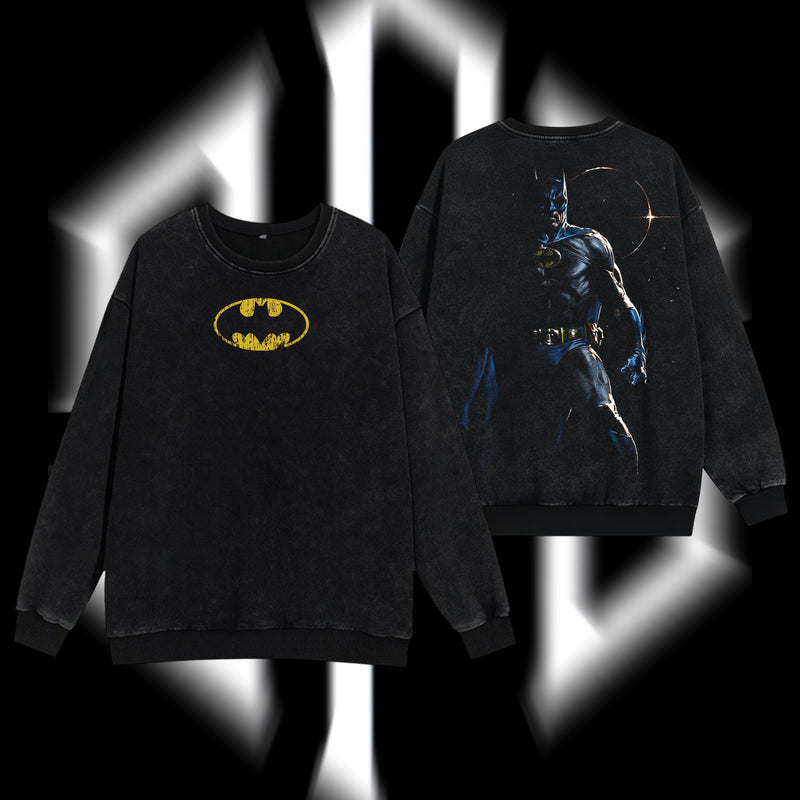 The Dark Knight "Batman" - The Gotham Guardian Hero Verse DC Comic Edition Double Printed Oversize Lightweight Acid Washed Sweater