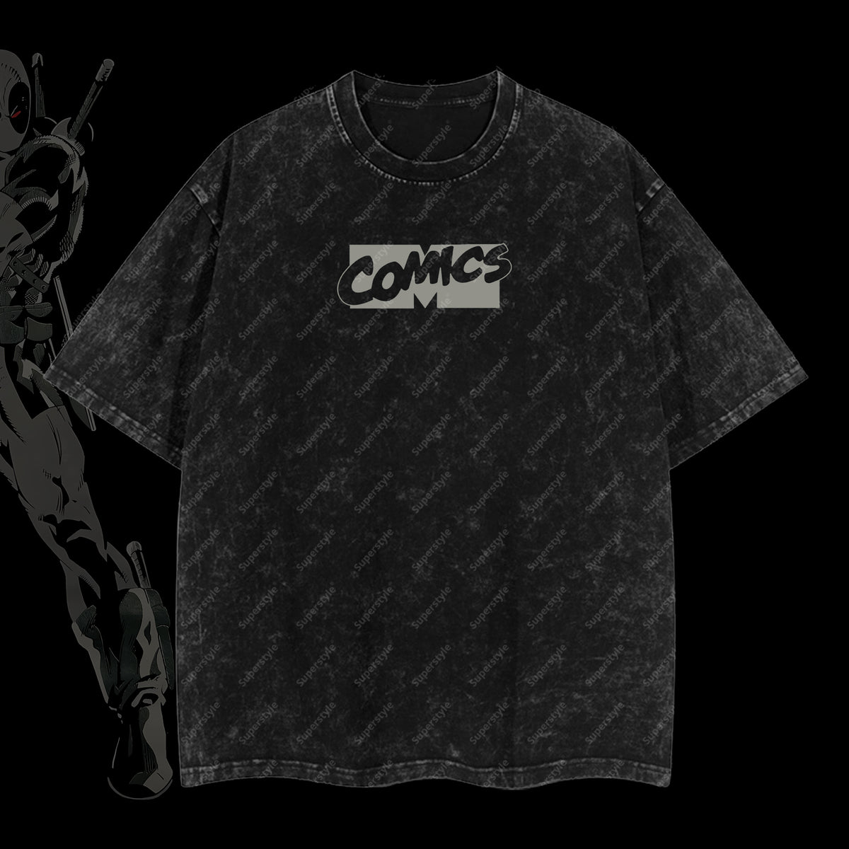 Shadow Merc Captain Deadpool Code-X Marvel MCU Edition Double Printed Oversize Lightweight Acid Washed T-Shirt