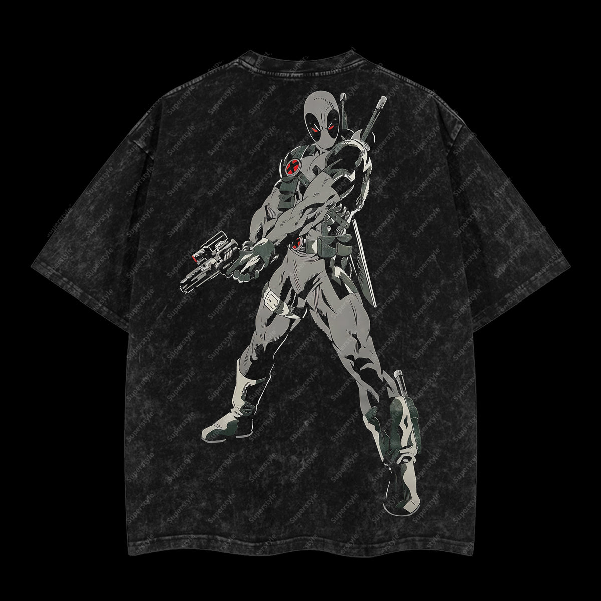 Shadow Merc Captain Deadpool Code-X Marvel MCU Edition Double Printed Oversize Lightweight Acid Washed T-Shirt