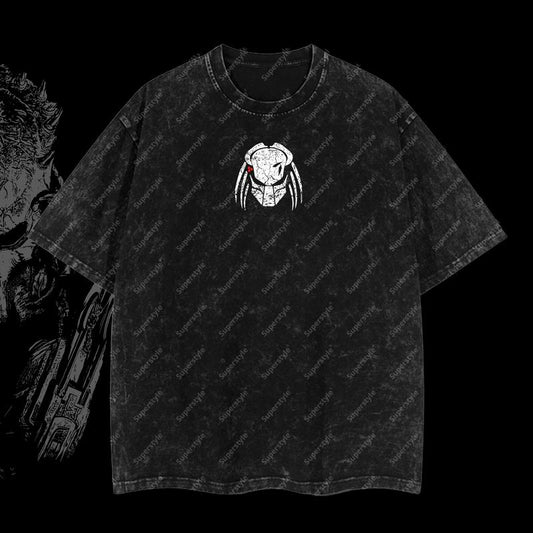 Intergalactic Hunter Yautja "Predator" Edition Double Printed Oversize Lightweight Acid Washed T-Shirt