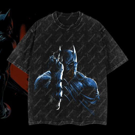 The Dark Knight "Batman" - The Gotham Guardian HeroVerse DC Comic Edition Double Printed Oversize Lightweight Acid Washed T-Shirt