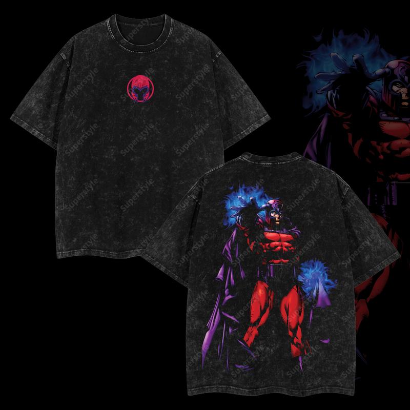 The Mutant Messiah "Master of Magnetism" Magneto Marvel MCU Edition Double Printed Oversize Lightweight Acid Washed T-Shirt