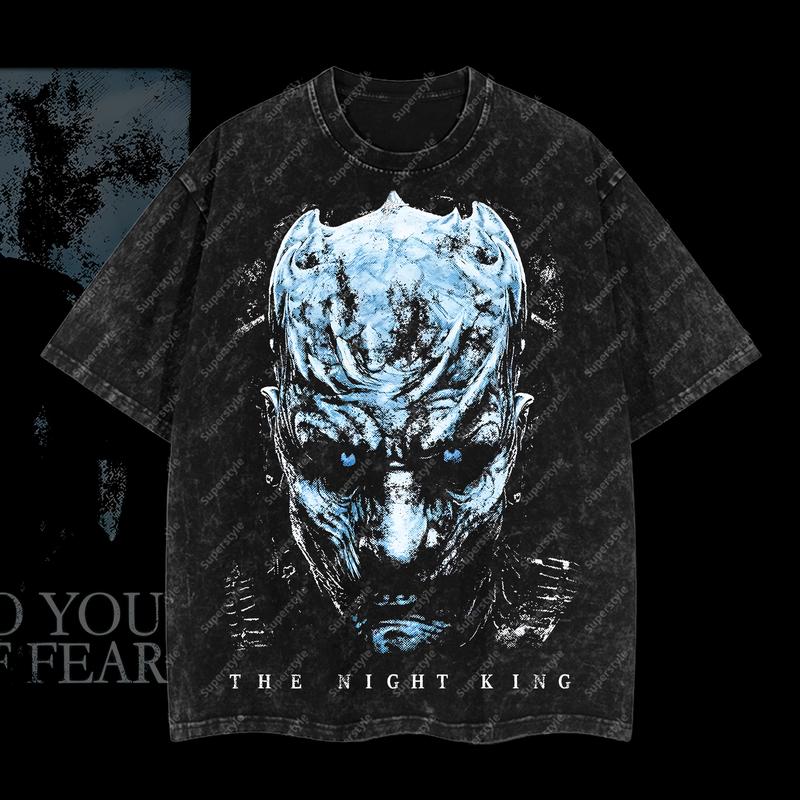 "The Night King – What Do You Know of Fear?" Game of Thrones Edition Double Printed Oversize Lightweight Acid Washed T-Shirt