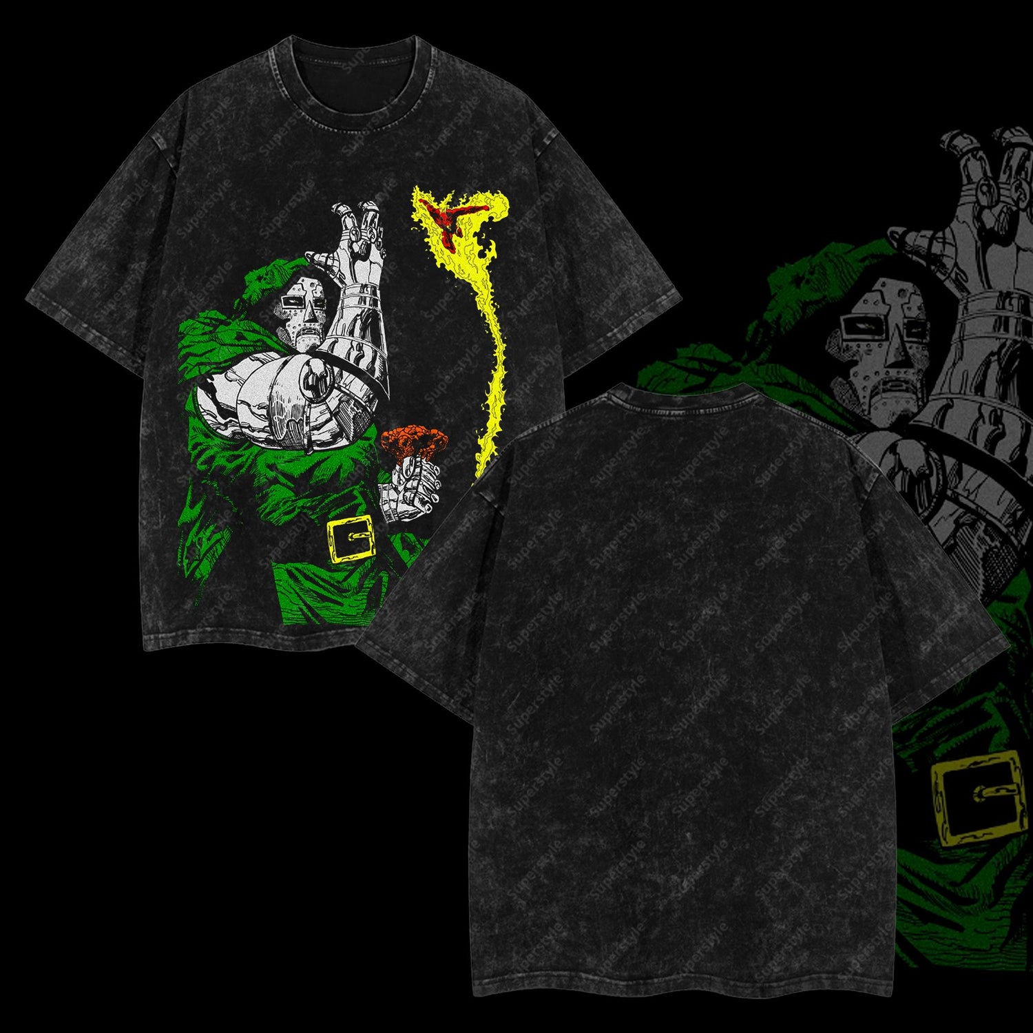 Doctor Doom "The Masked Tyrant" Marvel MCU Edition Double Printed Oversize Lightweight Acid Washed T-Shirt