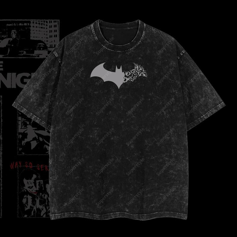 The Dark Knight "Batman" - The Gotham Guardian  HeroVerse DC Comic Edition Double Printed Oversize Lightweight Acid Washed T-Shirt