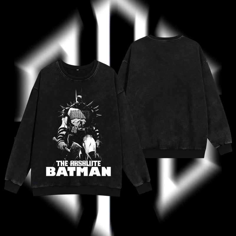 The Dark Knight "Absolute Batman" - The Gotham Guardian Hero Verse DC Comics Edition Double Printed Oversize Lightweight Acid Washed Sweater