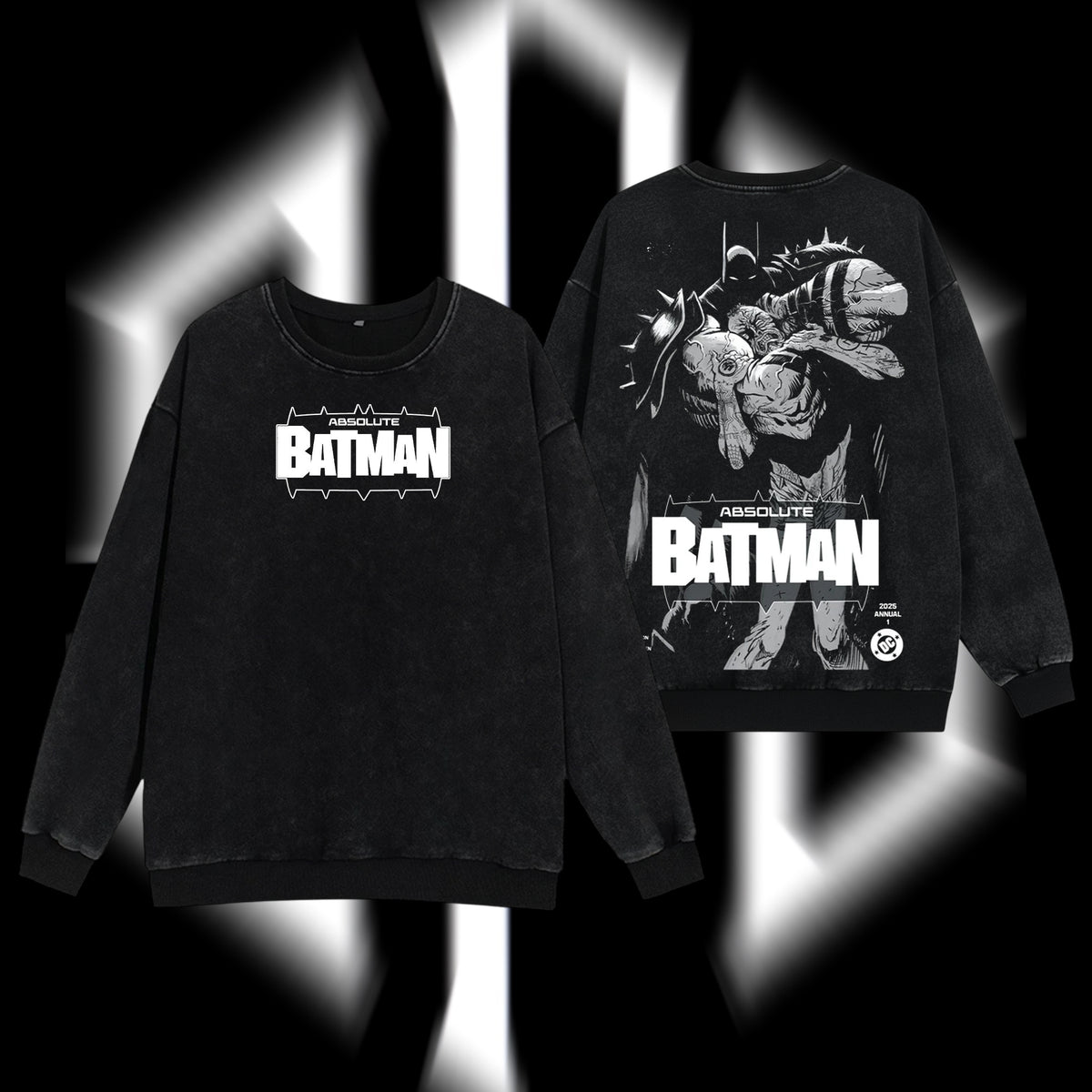 The Dark Knight "Absolute Batman" - The Gotham Guardian Hero Verse DC Comics Edition Double Printed Oversize Lightweight Acid Washed Sweater