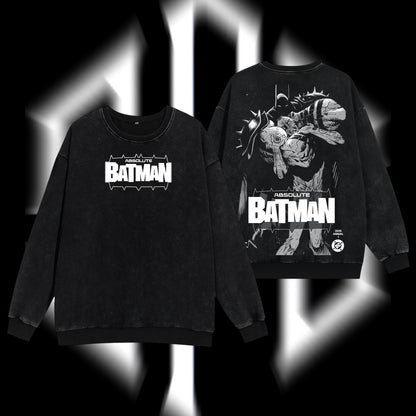 The Dark Knight "Absolute Batman" - The Gotham Guardian Hero Verse DC Comics Edition Double Printed Oversize Lightweight Acid Washed Sweater