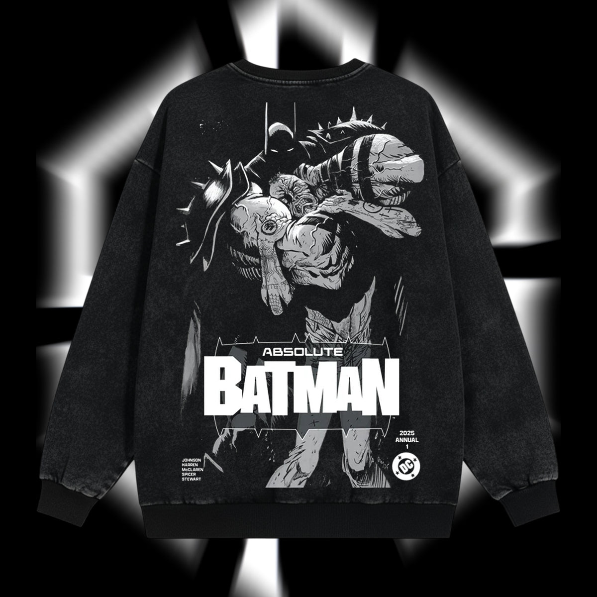 The Dark Knight "Absolute Batman" - The Gotham Guardian Hero Verse DC Comics Edition Double Printed Oversize Lightweight Acid Washed Sweater