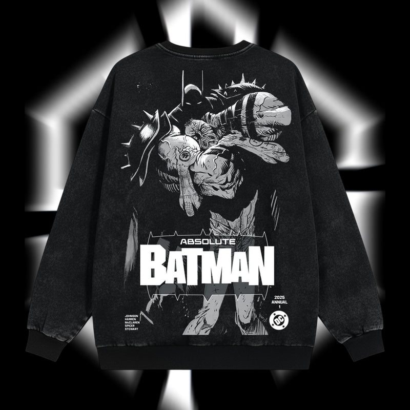 The Dark Knight "Absolute Batman" - The Gotham Guardian Hero Verse DC Comics Edition Double Printed Oversize Lightweight Acid Washed Sweater