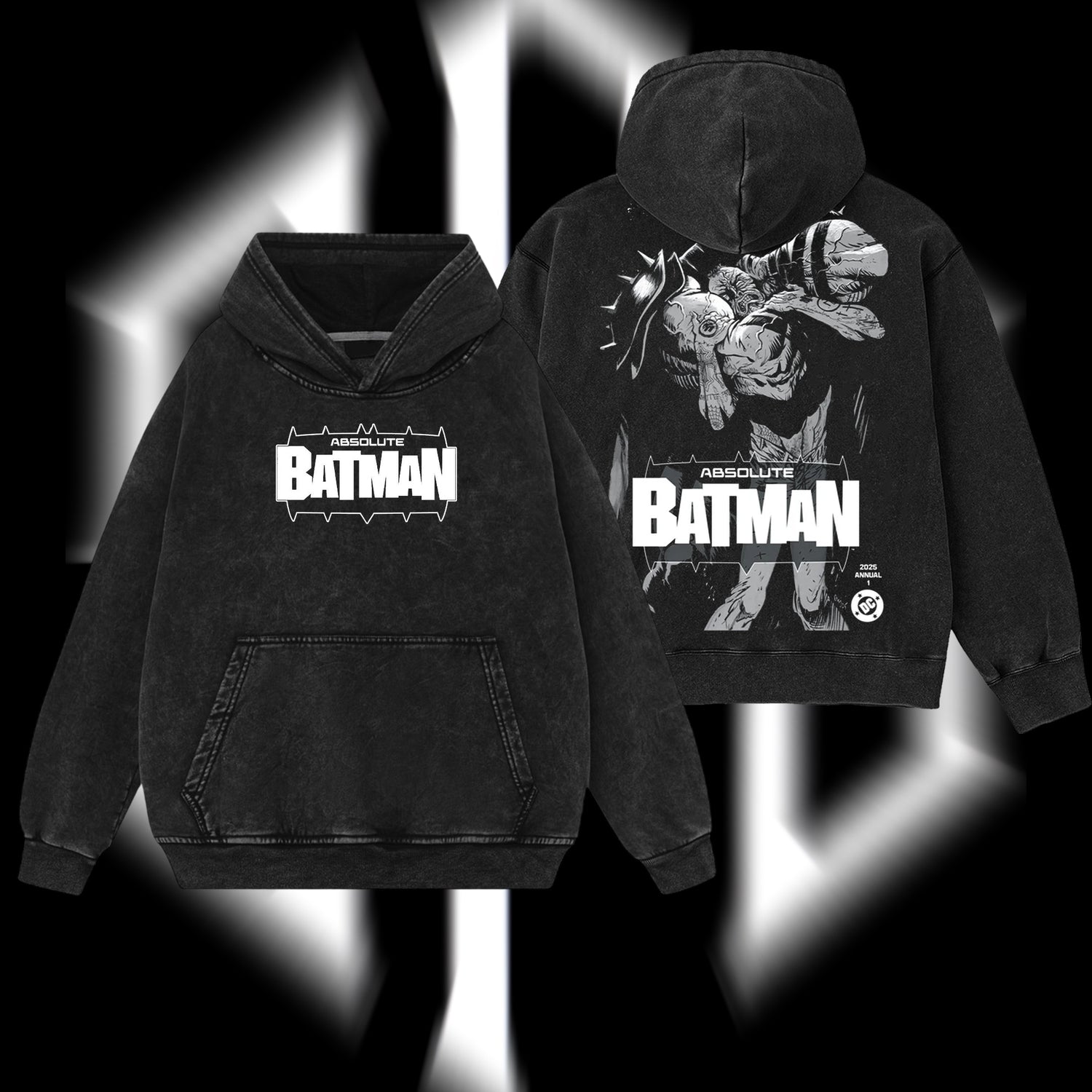 The Dark Knight "Absolute Batman" - The Gotham Guardian Hero Verse DC Comics Edition Double Printed Oversize Lightweight Acid Washed Hoodie