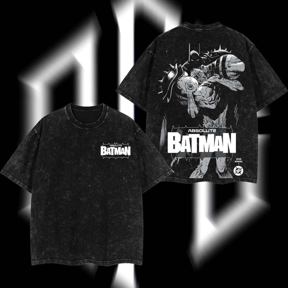 The Dark Knight "Absolute Batman" - The Gotham Guardian Hero Verse DC Comics Edition Double Printed Oversize Lightweight Acid Washed Tee