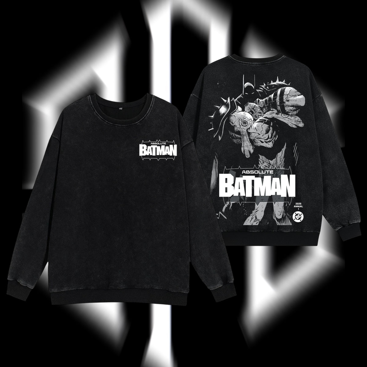 The Dark Knight "Absolute Batman" - The Gotham Guardian Hero Verse DC Comics Edition Double Printed Oversize Lightweight Acid Washed Sweater