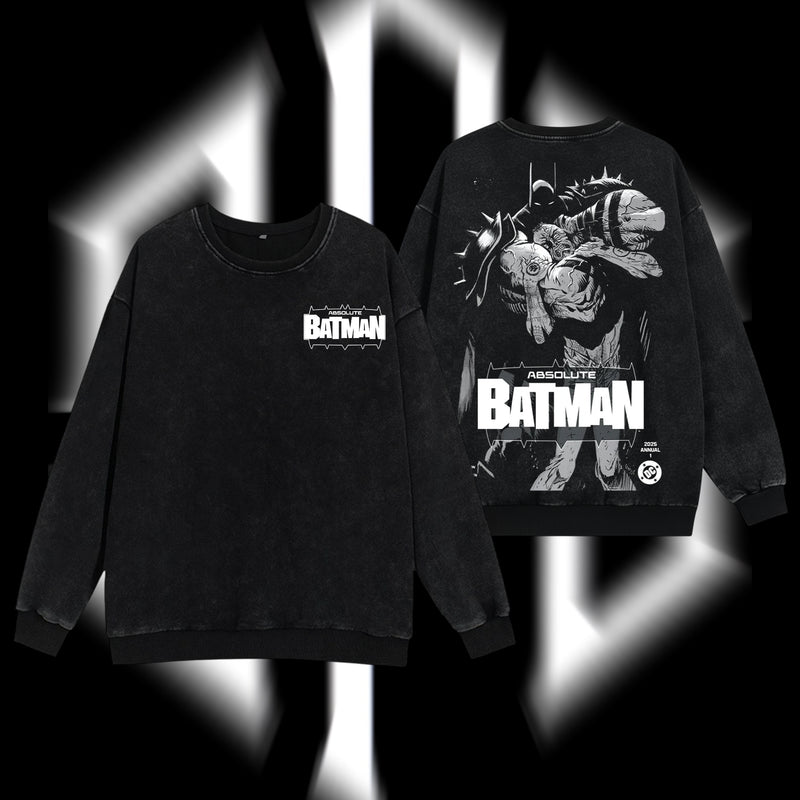 The Dark Knight "Absolute Batman" - The Gotham Guardian Hero Verse DC Comics Edition Double Printed Oversize Lightweight Acid Washed Sweater